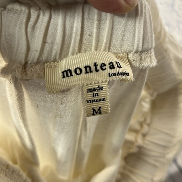 Monteau Ivory White Wide Leg Crop Pant Scalloped Hem, Pullon Rayon Linen M Cute! - Picture 6 of 6